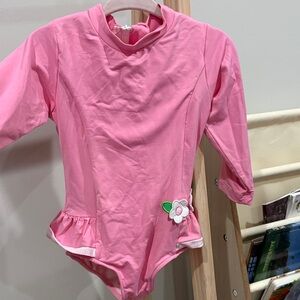 Florence Eiseman Pink Rashguard/swimsuit with Floral Detail